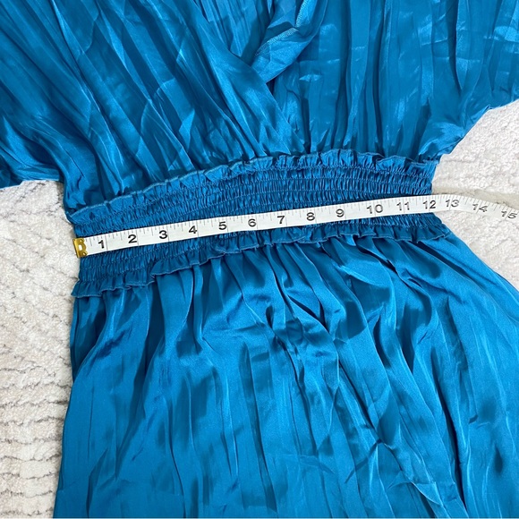 ZARA WRINKLE LOOK SATIN EFFECT MIDI DRESS Blue Steel Size M - Picture 14 of 16